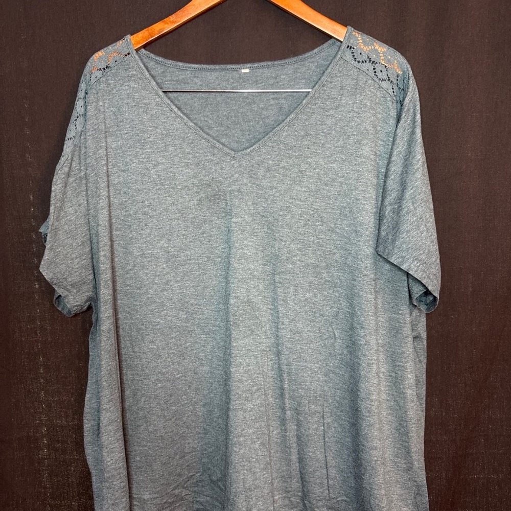 Green V-Neck Top with Lace Detail